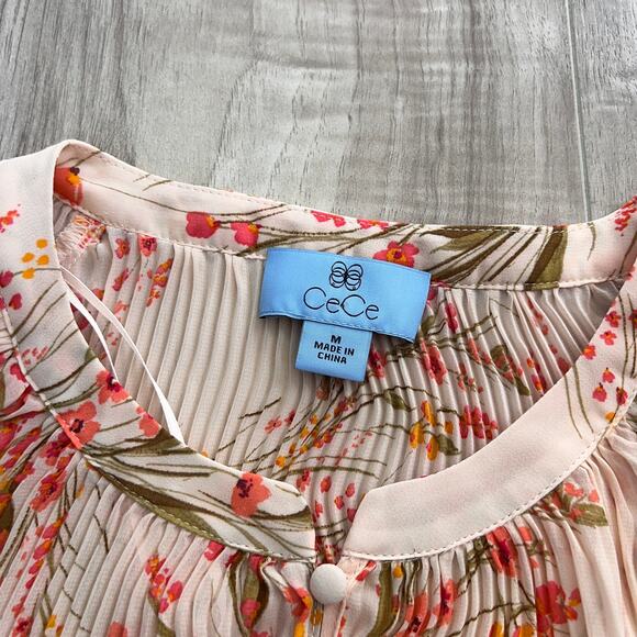 CeCe Women's Pleated Floral-Print Long-Sleeve Top Size M - Picture 7 of 9